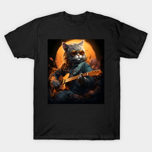 Cat Guitar - Animals Playing Musical Instruments T-Shirt by VisionDesigner